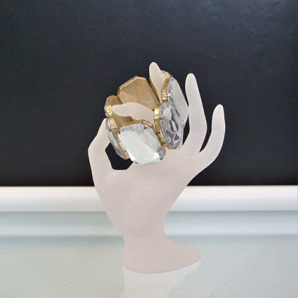 Chunky Stretch Bracelet Clear Mirrored Faceted Acrylic Glass Stones